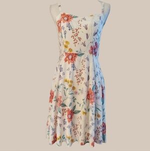 Old Navy White and Pink Floral Cami Fit & Flare Sweetheart Neck Sundress Size M